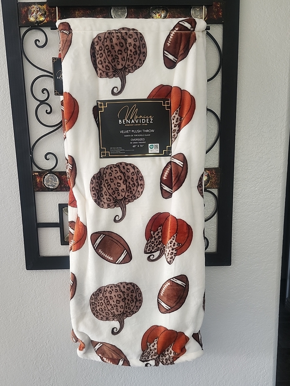 Monica Benavidez Leopard Print Football Pumpkin Throw Blanket